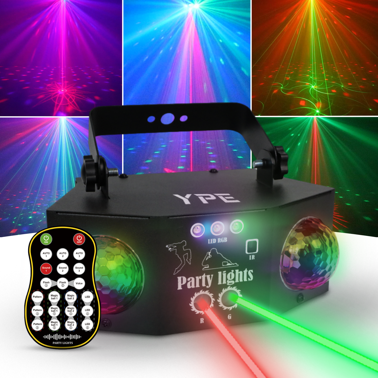 Double Discobal Laser Lamp – 7 Outputs RGB & Lasers – YPE