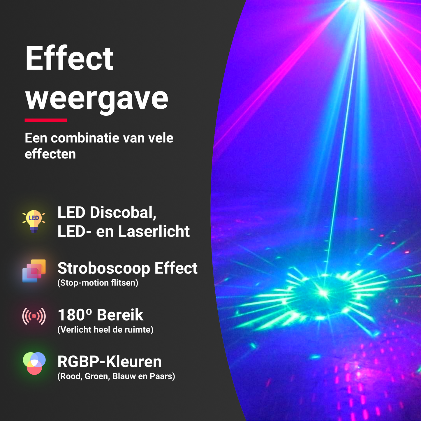 Lichteffecten van de 7-Hole Disco Laser Lamp tijdens gebruik – YPE