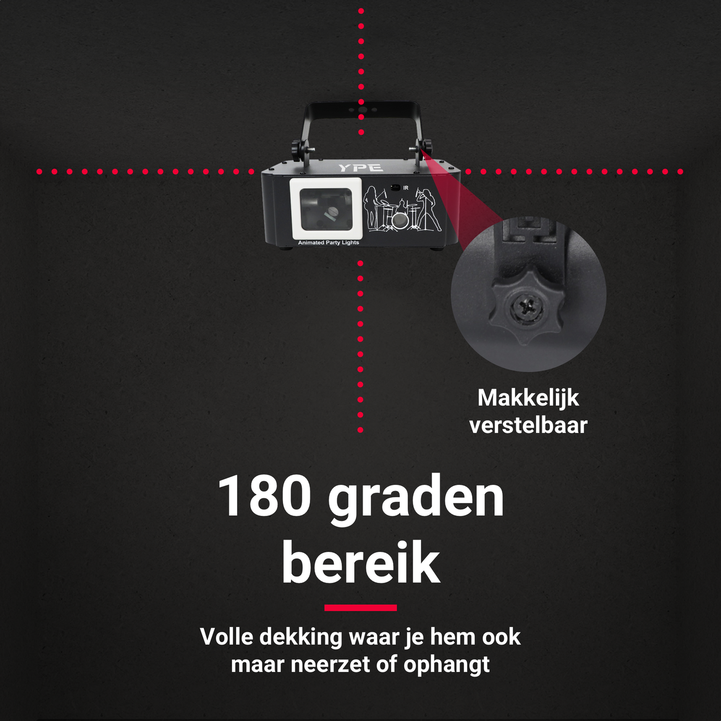 180 graden lichtbereik van de Double Mega Party Laser – ruimte volledig verlicht
