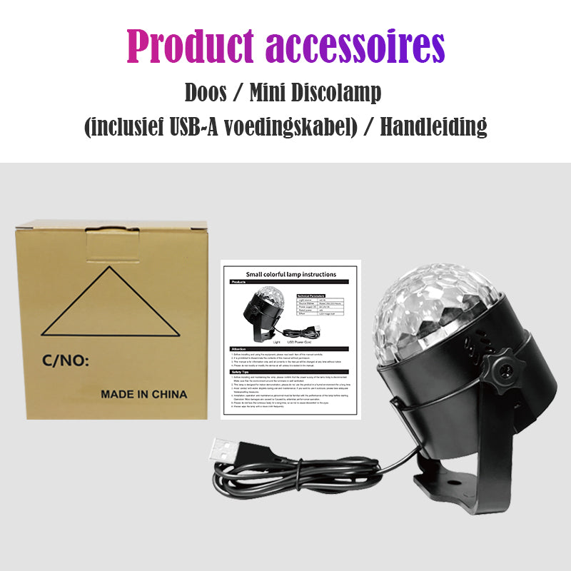 Meegeleverde accessoires bij de YPE Mini Discolamp