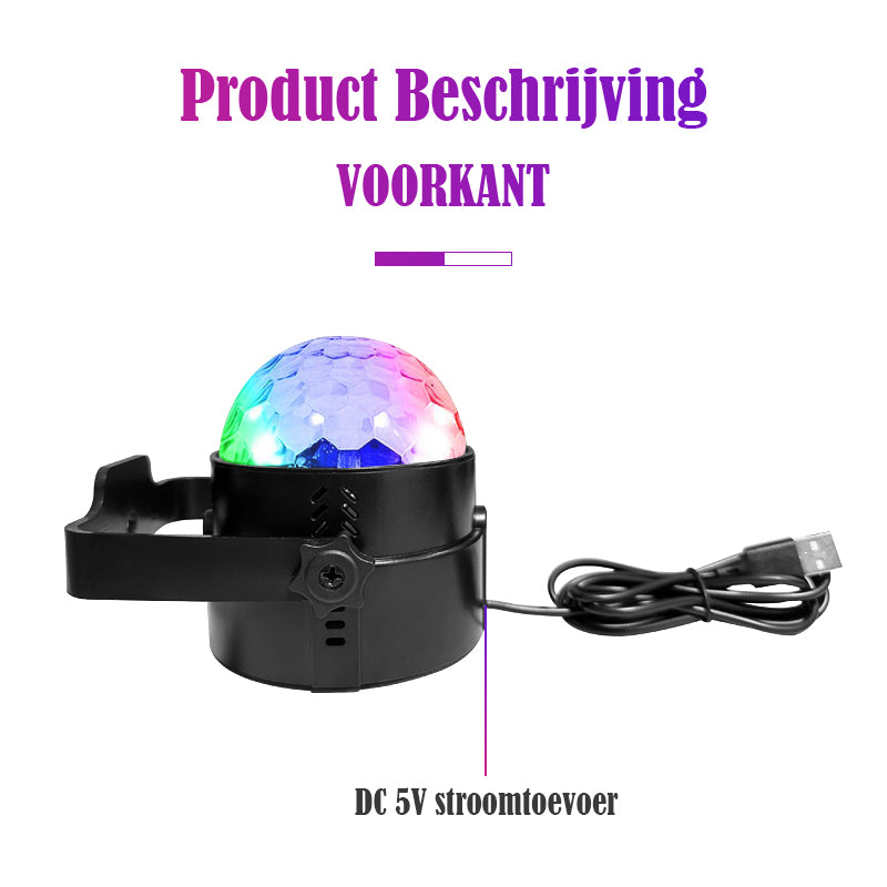 Vooraanzicht van de YPE Mini Discolamp met LED-lichtshow