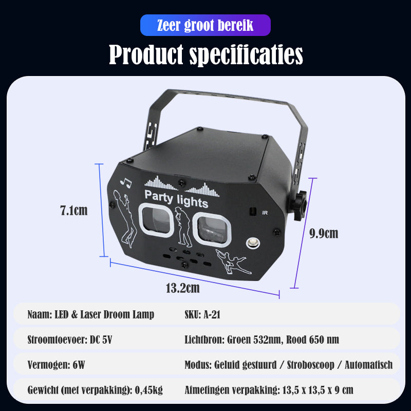 Technische specificaties Mini LED & Laser Droom Lamp – YPE