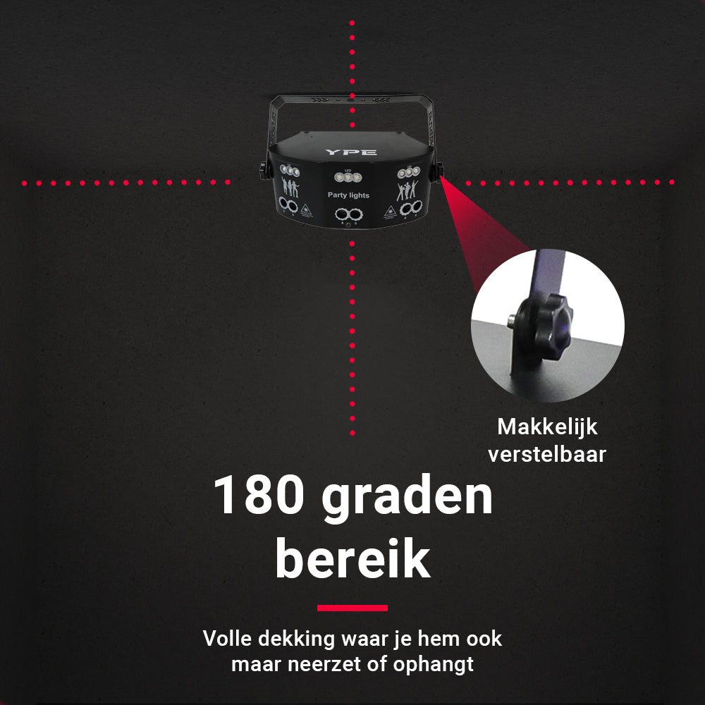 180 graden bereik van Party Laser met 15 Outputs – volledige ruimteverlichting