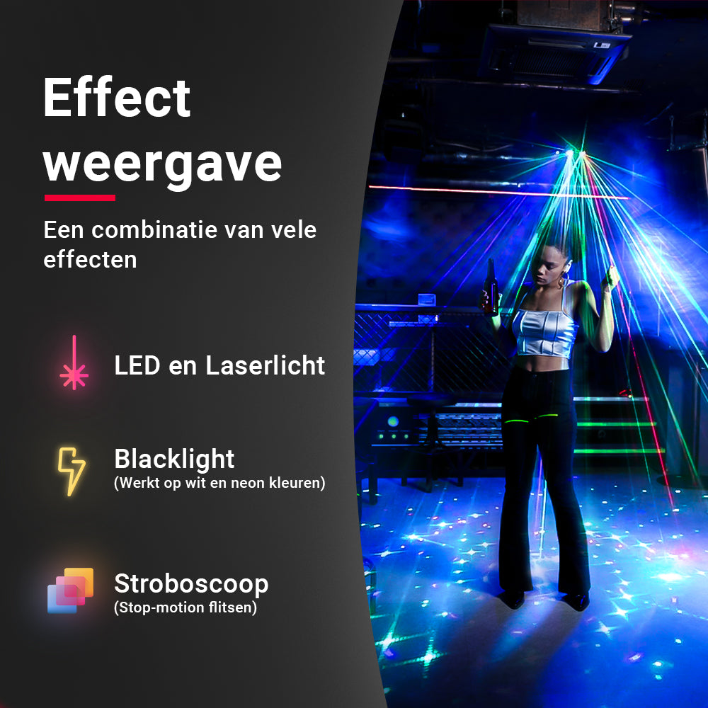 Effect van Party Laser met 15 Outputs – lichteffect in feestomgeving