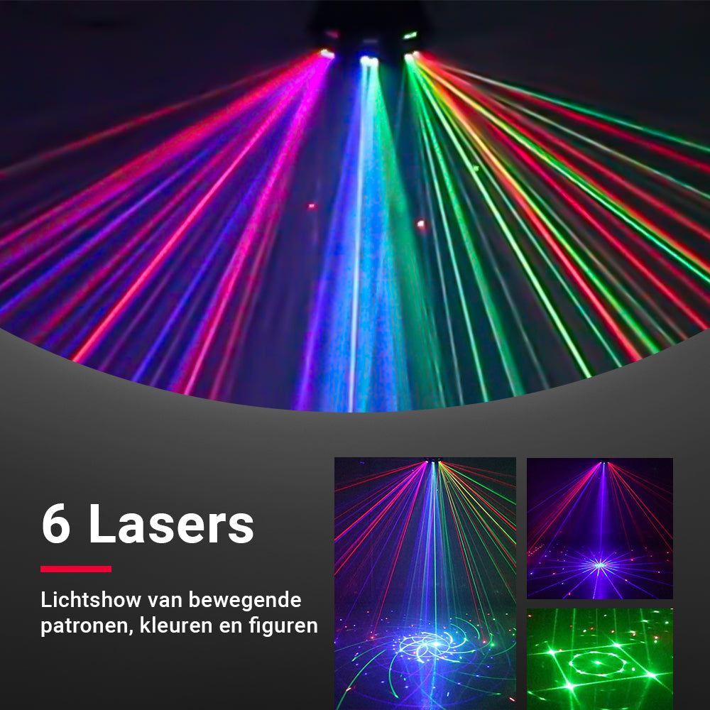 Uitleg van lasers van Party Laser met 15 Outputs – rood, groen, blauw
