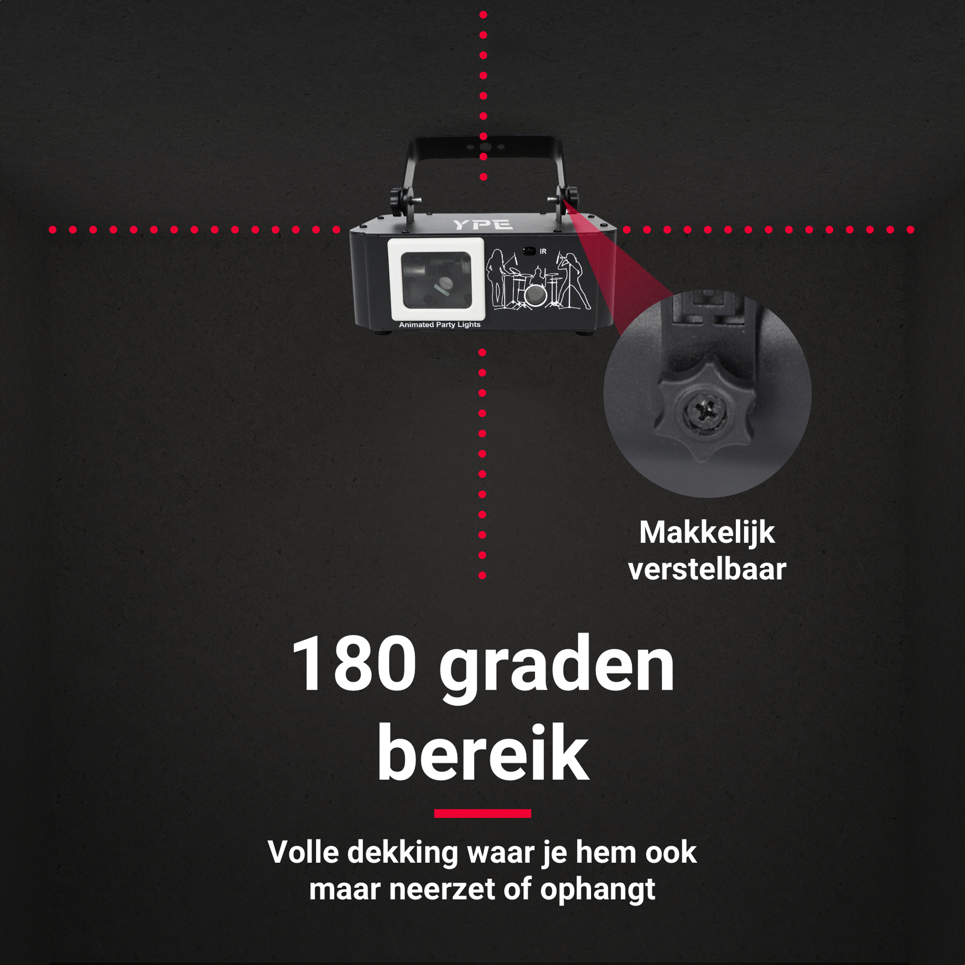 180 graden lichtbereik van de Double Mega Party Laser – ruimte volledig verlicht