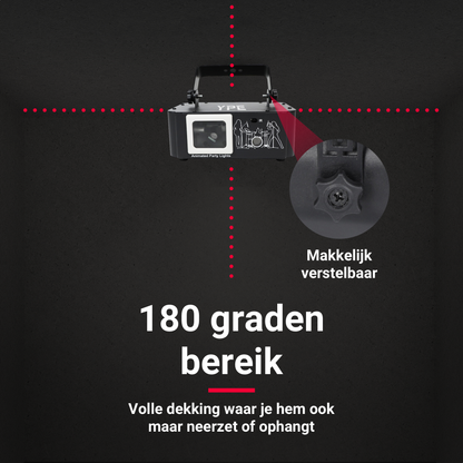 180 graden lichtbereik van de Double Mega Party Laser – ruimte volledig verlicht