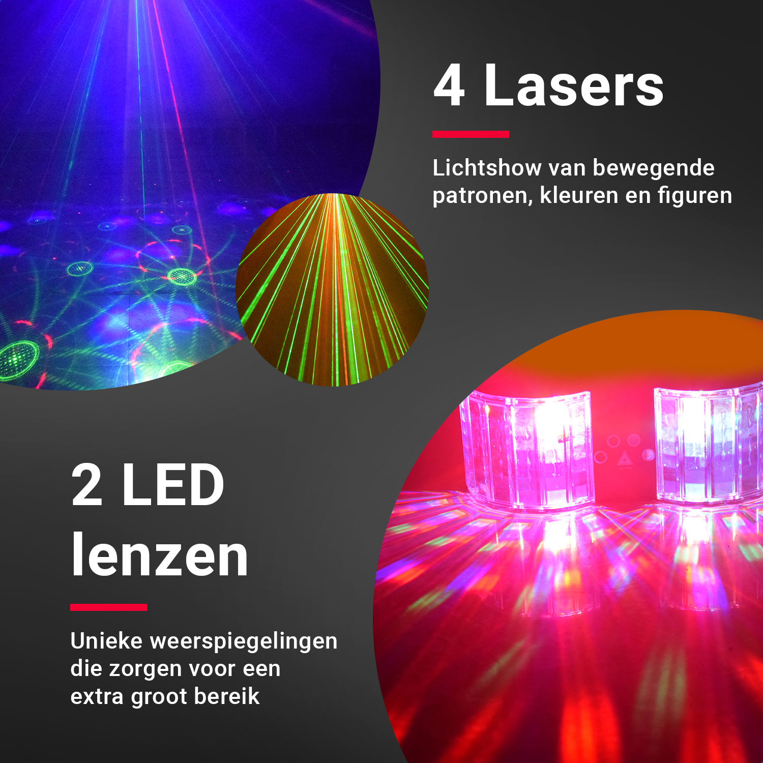 Uitleg van de LED’s, lasers en functies van de Double-Mirror 4-Hole Laser Butterfly Light – YPE