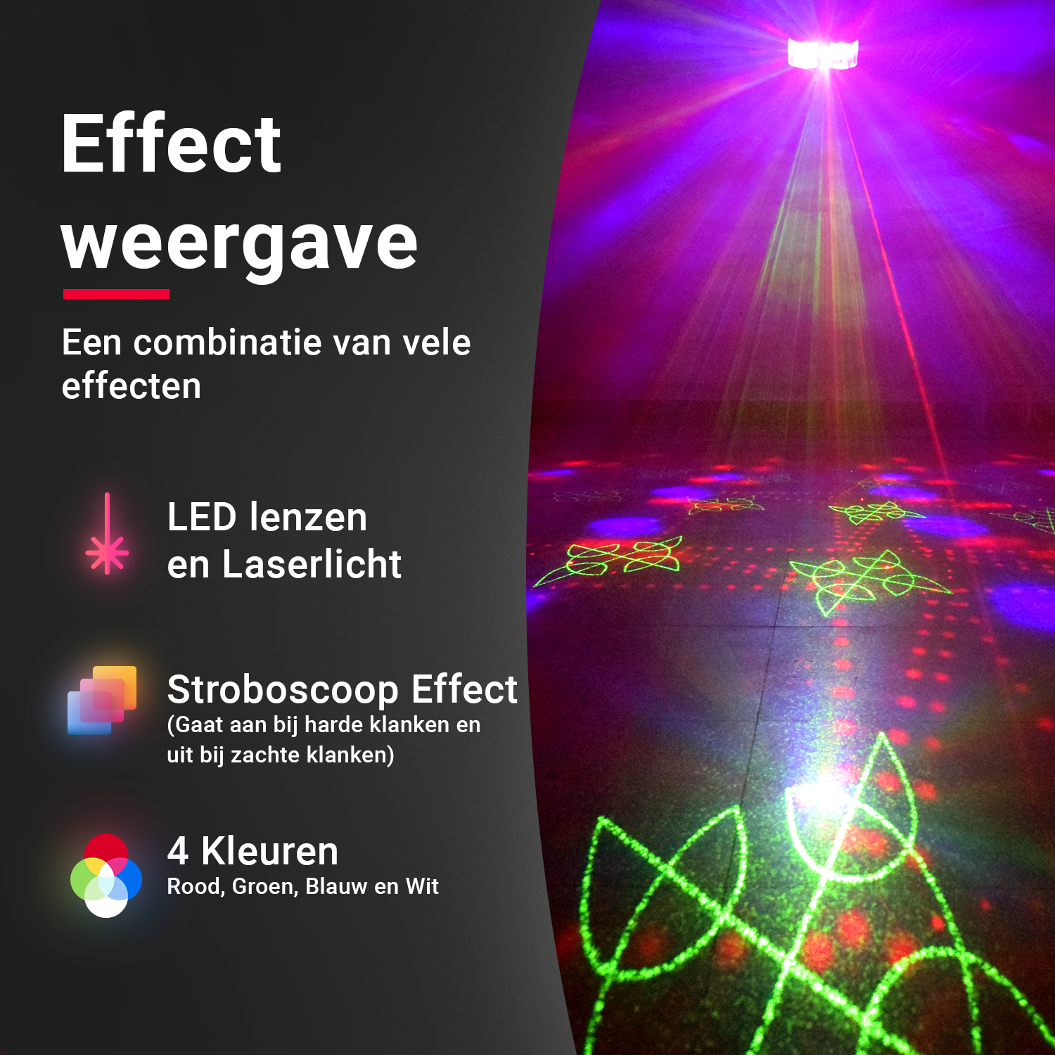 Lichteffecten van de Double-Mirror 4-Hole Laser Butterfly Light tijdens gebruik – YPE