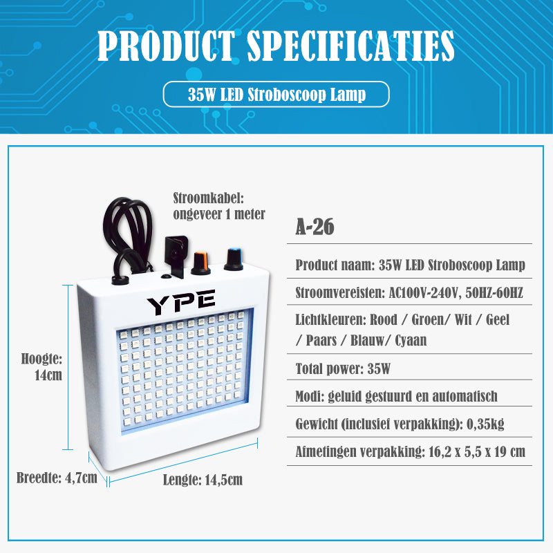 Technische specificaties van de 35W LED Stroboscoop Lamp – YPE