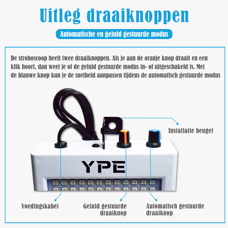 Hoe werkt de YPE 35W LED Stroboscoop Lamp met automatische en geluidsgestuurde modus