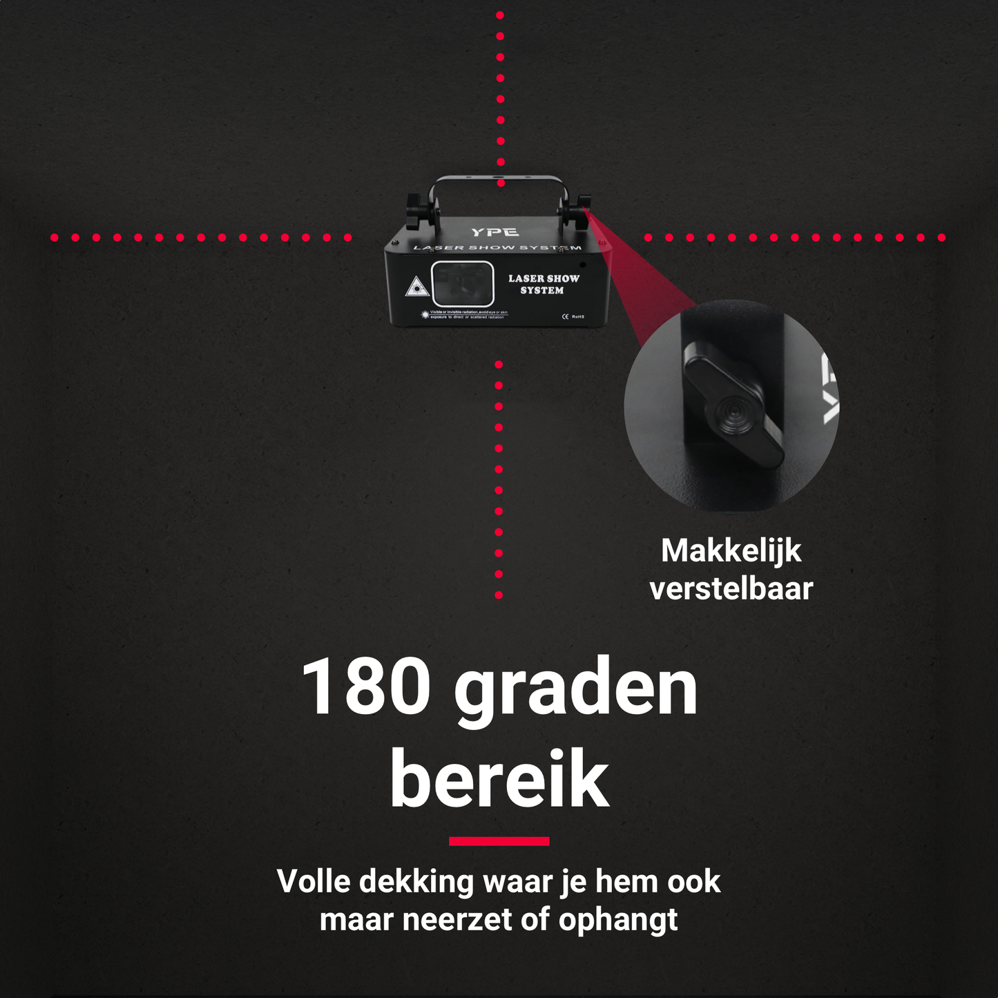 180 graden bereik van de Mega Party Laser – complete ruimteverlichting