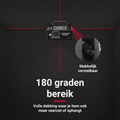 180 graden bereik van de Mega Party Laser – complete ruimteverlichting