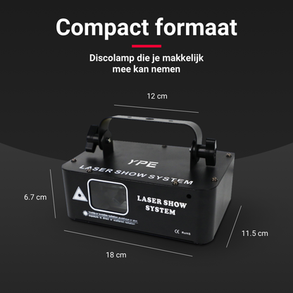 Compact formaat van de Mega Party Laser – draagbaar en flexibel