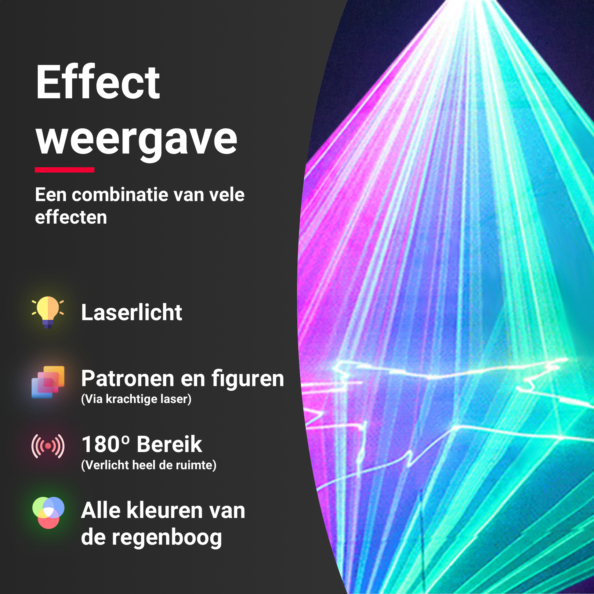 Effect weergave van de Mega Party Laser – kleurrijke lasers in actie
