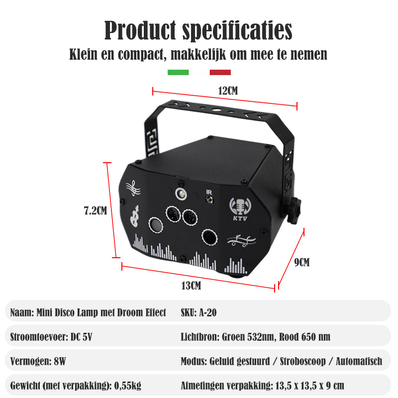 Technische specificaties van Mini Disco Lamp met Droom Effect – YPE