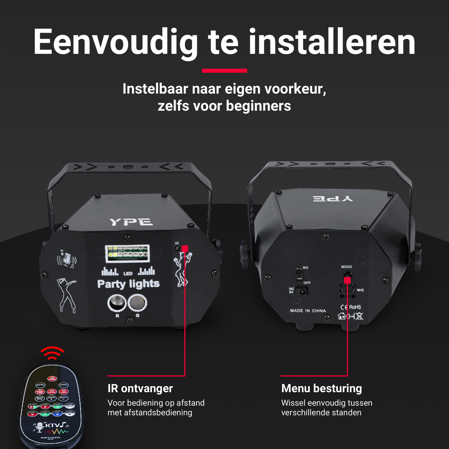 Installatie met ophangbeugel van de Mini Disco Laser met Stroboscoop – YPE