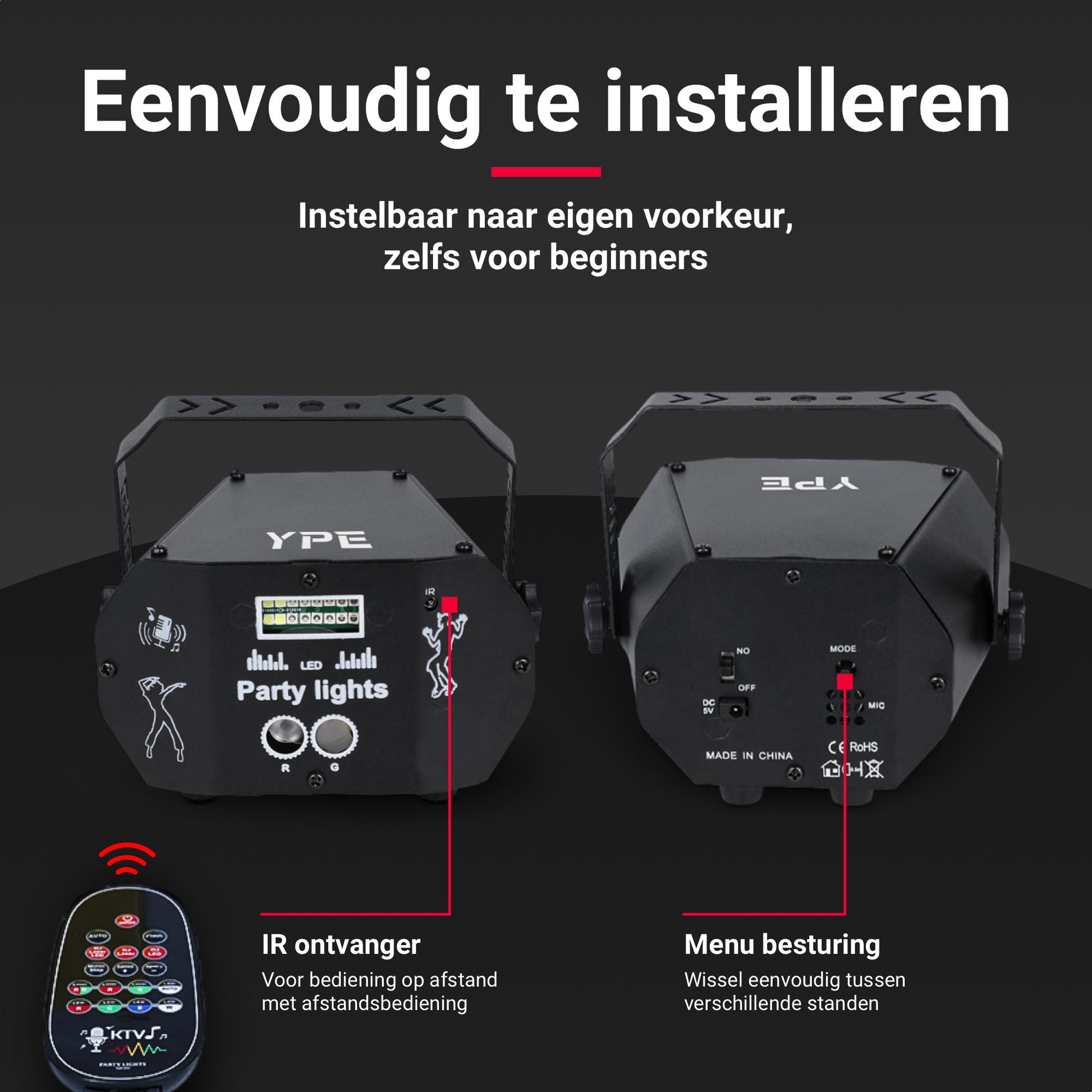 Installatie met ophangbeugel van de Mini Disco Laser met Stroboscoop – YPE