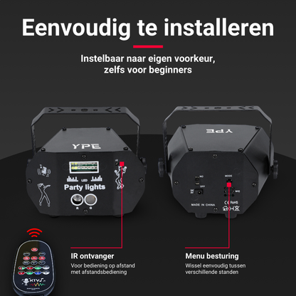 Installatie met ophangbeugel van de Mini Disco Laser met Stroboscoop – YPE