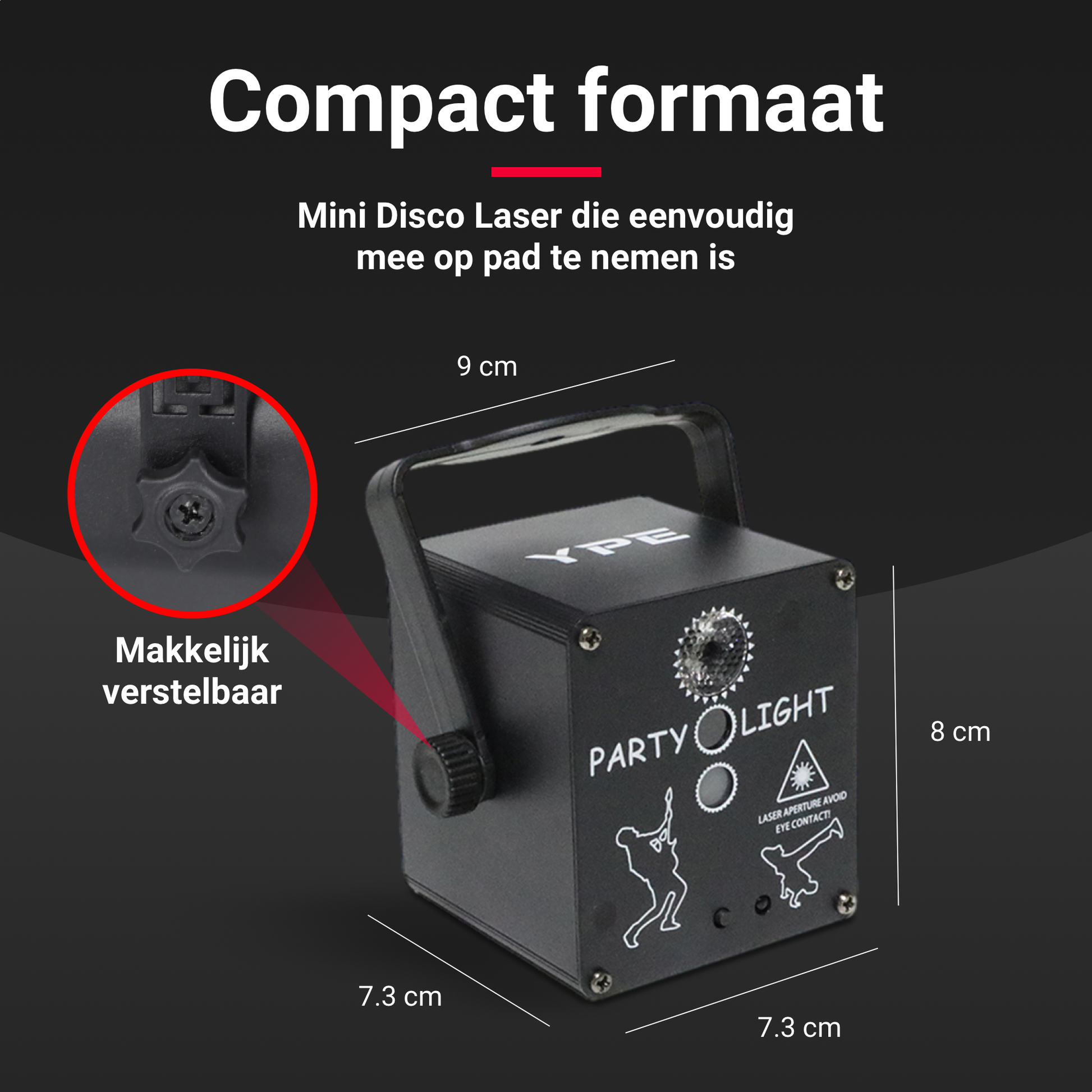 Compact formaat van de Mini LED & Laser Party Lamp – YPE