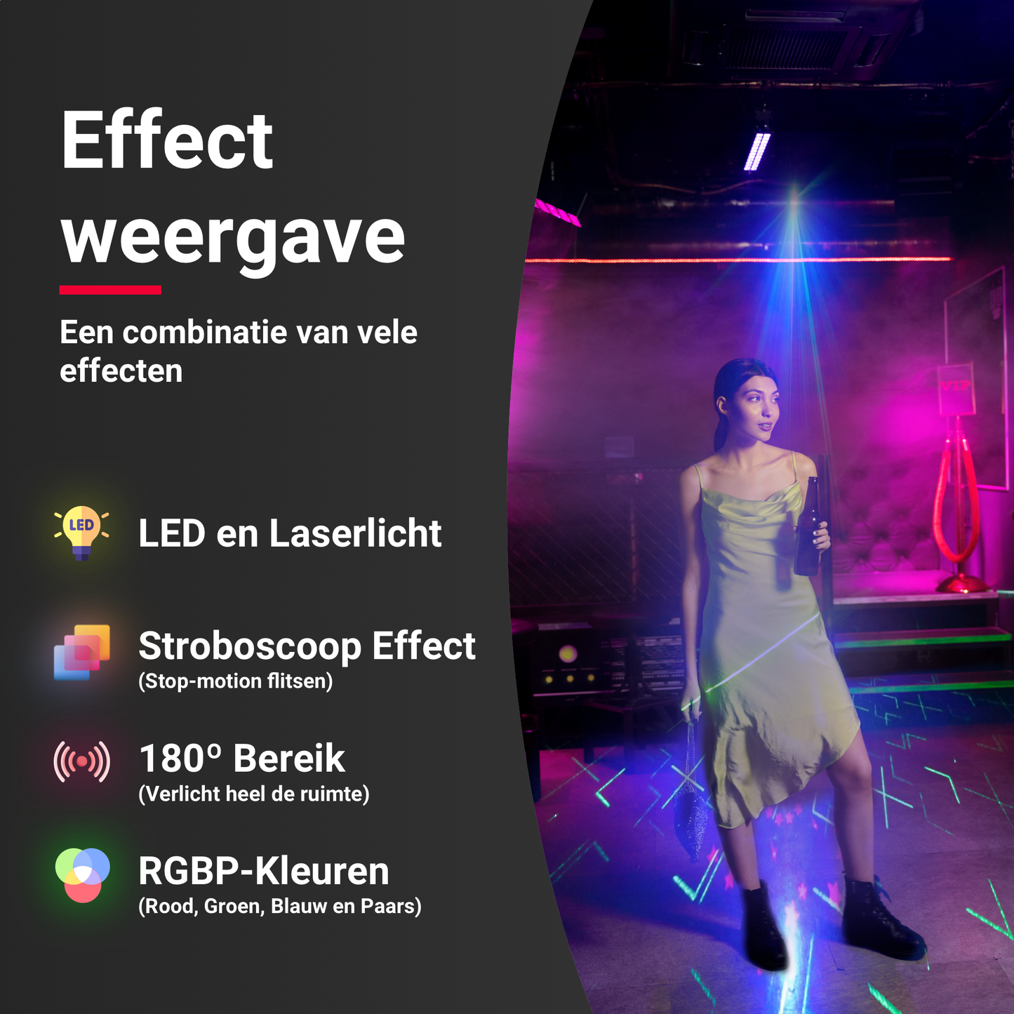 Lichteffect van de Mini LED & Laser Party Lamp tijdens gebruik – YPE”