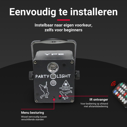 Installatie van de Mini LED & Laser Party Lamp met ophangbeugel – YPE
