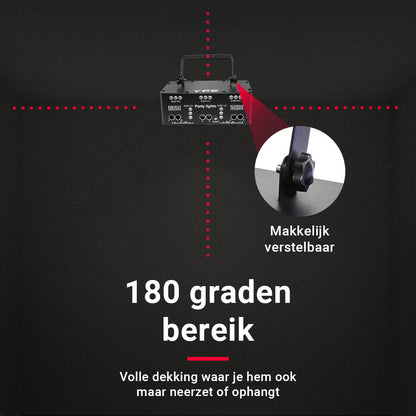 Breed 180 graden lichtbereik van de Ultra Party Laser, ideaal voor volledige ruimteverlichting