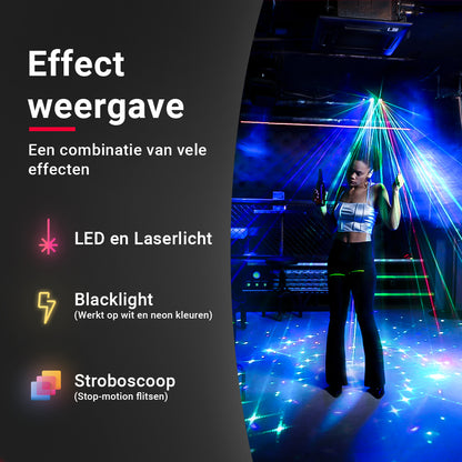 Effect weergave van de Ultra Party Laser – kleurrijke lasers en LED’s vullen de ruimte