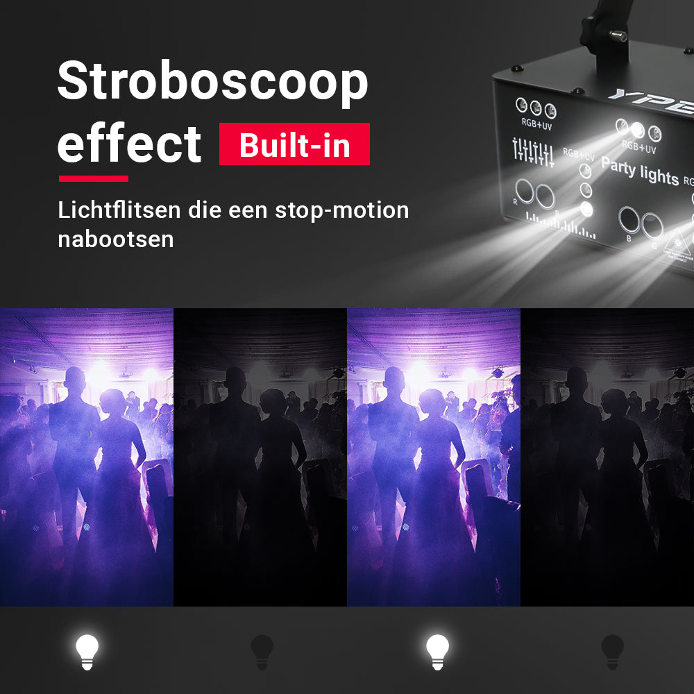 Stroboscoopmodus van de Ultra Party Laser – snelle flitsen voor extra effect