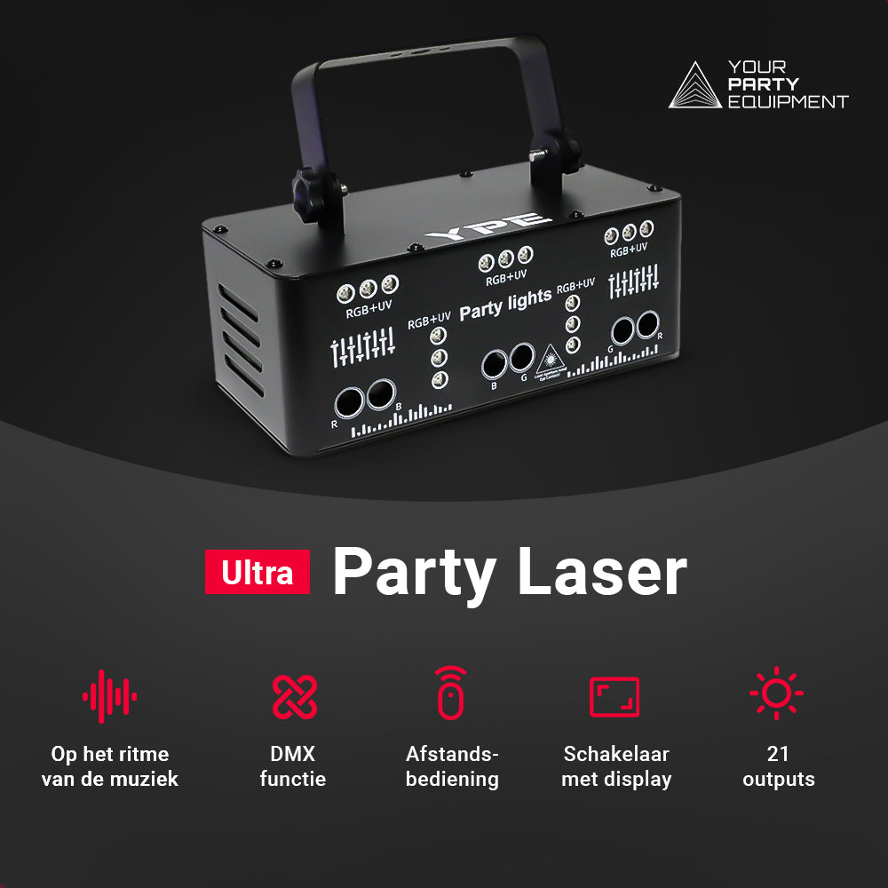 Belangrijkste voordelen van de Ultra Party Laser – 21 outputs, krachtig, automatisch en geluidsgestuurd